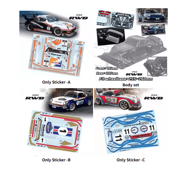 1/10 RWB 993 Wide RC Drift Body Rally PC Shell 195mm Width 260mm Wheelbase Lampshade No Painted Body RC Hsp Hpi Trax Tamiya LC - Image 5