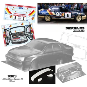 TC028 1/10 Ford Sapphire RC Drift body 190mm W/Rear Wing + Rear Mirrors and Stickers Decal sheet