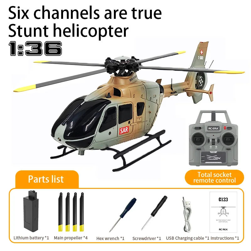 Coolbank 1/36 Scale EC135 6CH RC Helicopter W/ 6-Axis Gyro 3D/6G RC Flying Aircraft Model One Key Take Off/Landing Aircraft Boys - Image 9