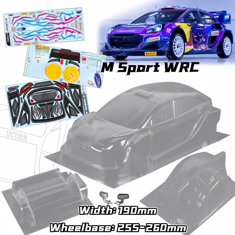 1/10 M Sport WRC Rally RC shell body 190mm width 258mm wheelbase Transparent no painted body shell for RC hsp PTG trax Tamiya - Image 3