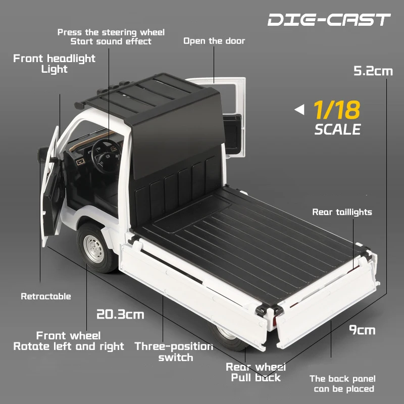 White: 1:18 Hondas ACTY Picku Alloy Car Model Sound and Light Pull Back Children's Toy Collectibles Birthday Gift - Image 5