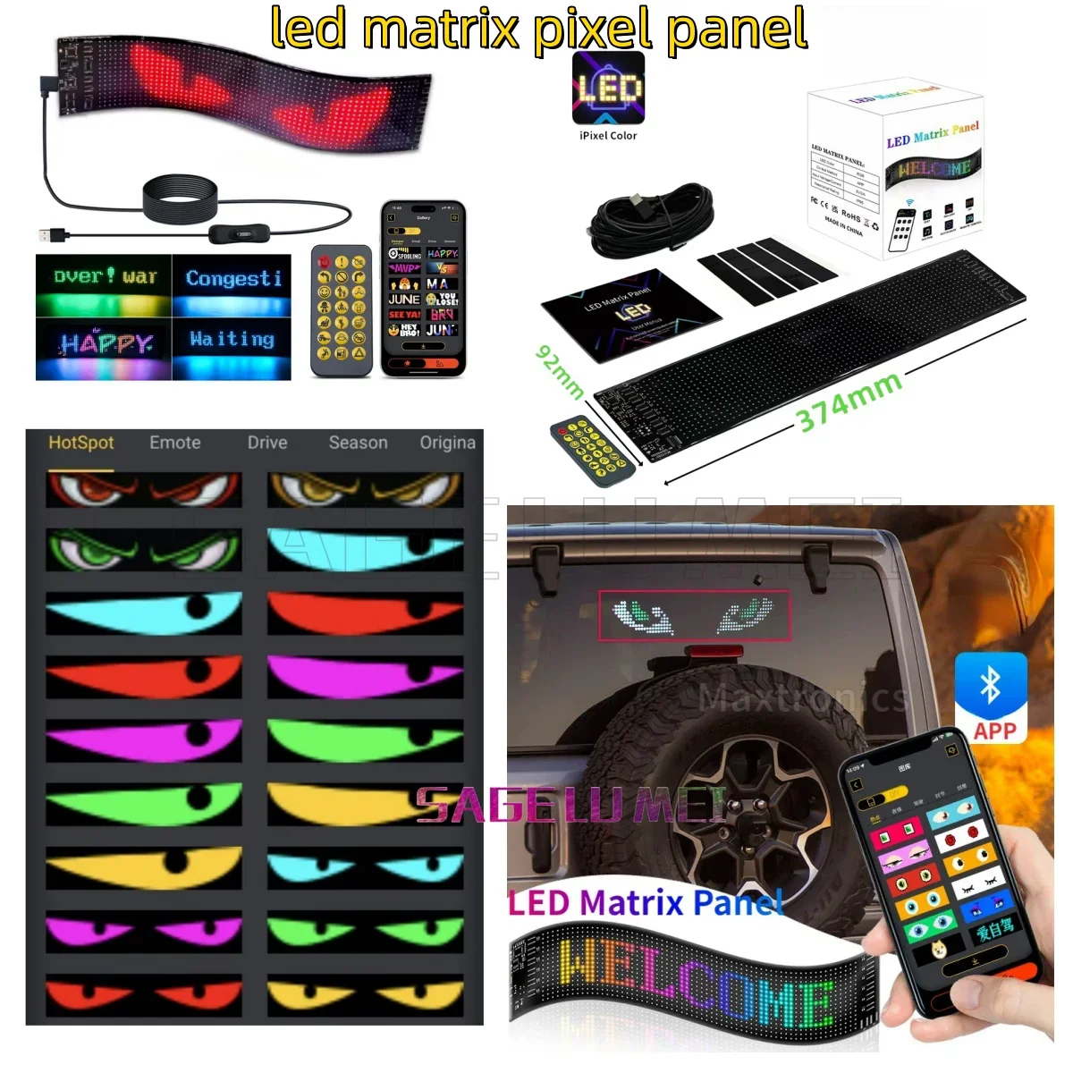 Car Truck Evil's Eye Flexible LED Matrix Pixel Panel DIY Blinking Eyes Animated Screen APP Programmable Soft LED Displays 5V USB - Image 3
