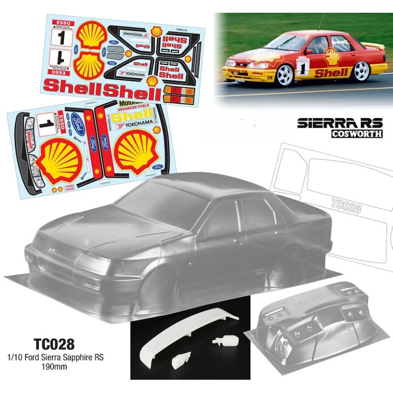 TC028 1/10 Ford Sapphire RC Drift body 190mm W/Rear Wing + Rear Mirrors and Stickers Decal sheet - Image 2