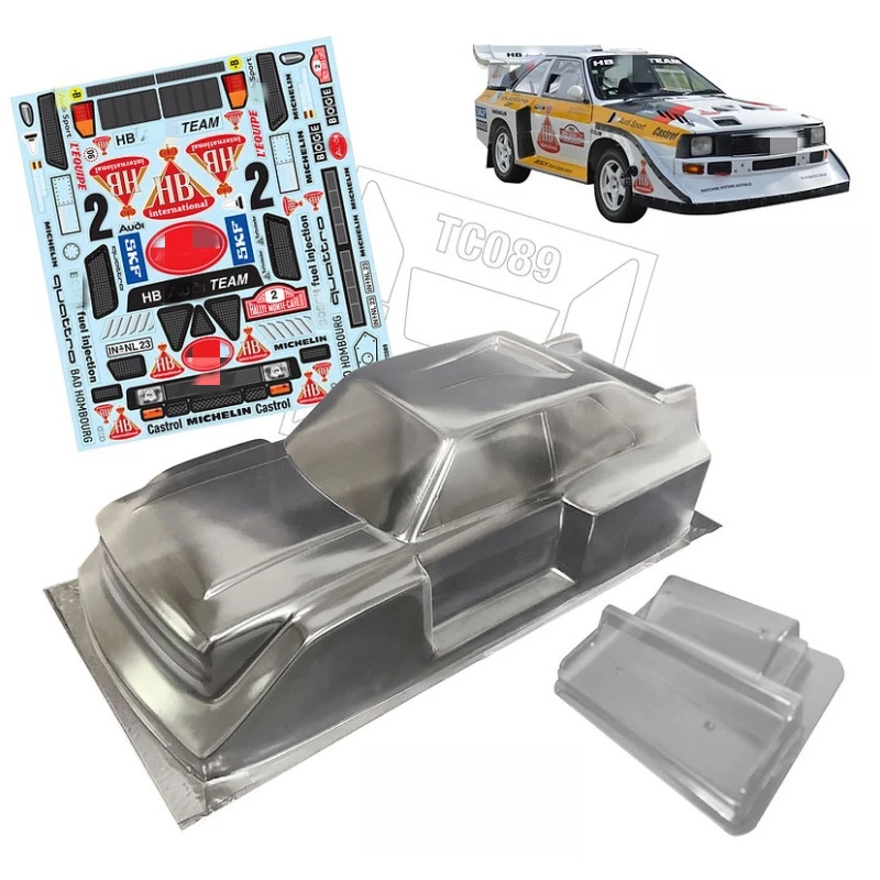 clear-body-sets: TC089 1/10 Aoudi Quattro S1 Rally Body Car shell 190mm W/Rear Wing and Stickers for RC Drift Chassis Tamiya Kyosho hsp Yokomo