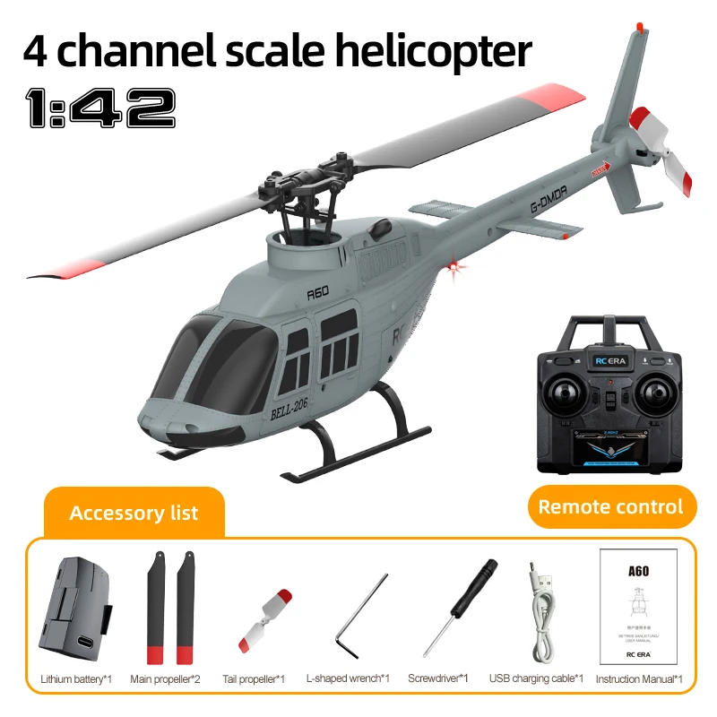 1: 42 A60 RC Helicopter Four Channel Single Blade Aileron Free BELL206 Helicopter With Gyroscope RC Toy Children Gifts - Image 8