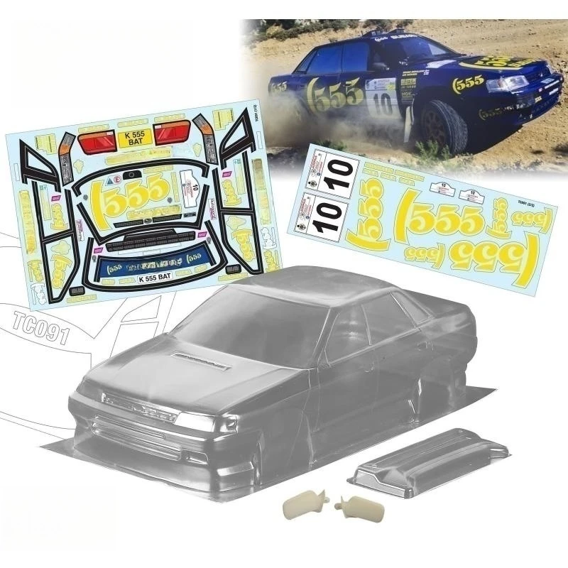 TeamC Bodies 1/10 Legacy Rally Car Body Clear Car Shell W/Rear Wing 3D Mirrors and 555 Decal Stickers set for Rc Drift Toy
