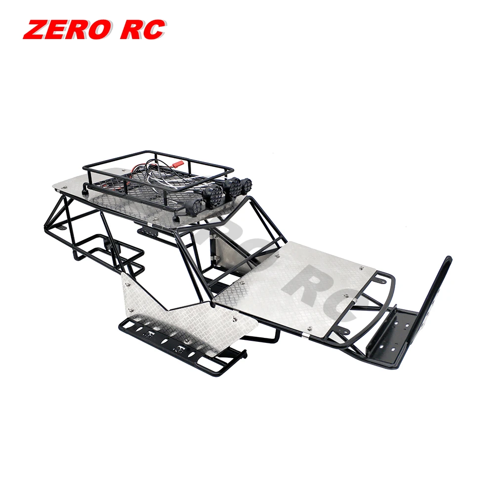 BLACK: RC 1/10 SCALE TRUCK AXIAL WRAITH METAL ROLL CAGE FRAME BODY WITH ROOF RACK LED LIGHT AND STAINLESS STEEL SHEETS 90018 90045 - Image 2