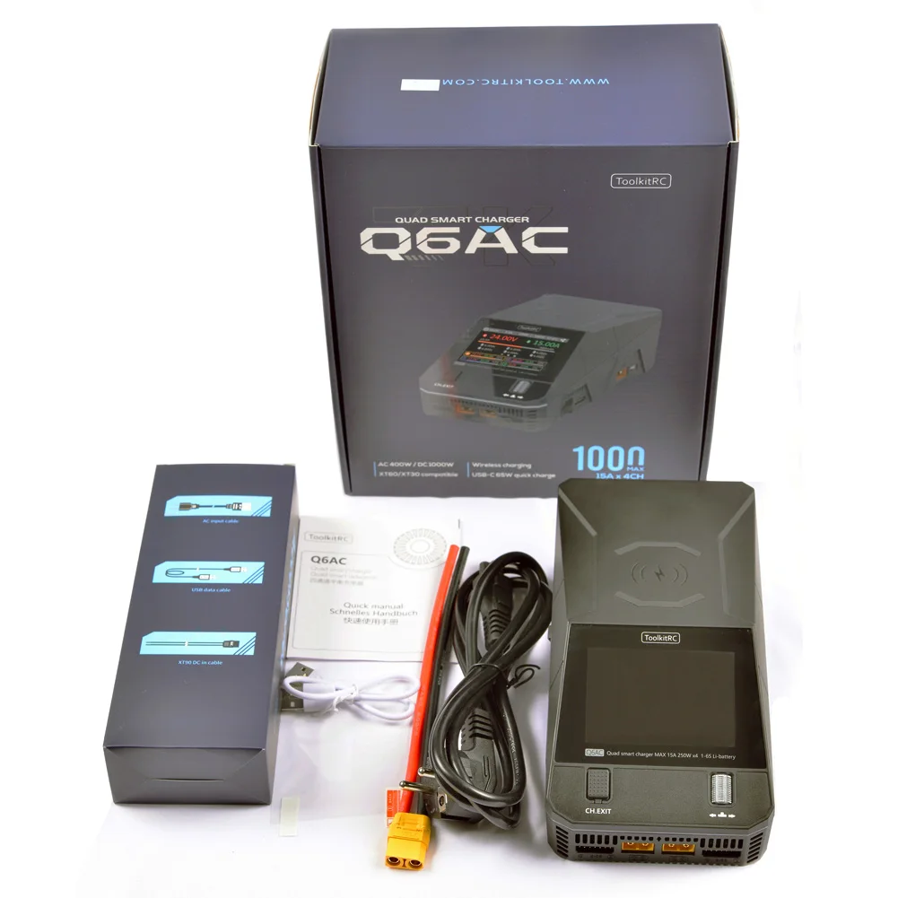 ToolkitRC Q6AC Charger AC 400W / DC 1000W 4CH output Built-in 65W USB Output 15W Wireless Charger for LiPo NiMH PB battery - Image 6