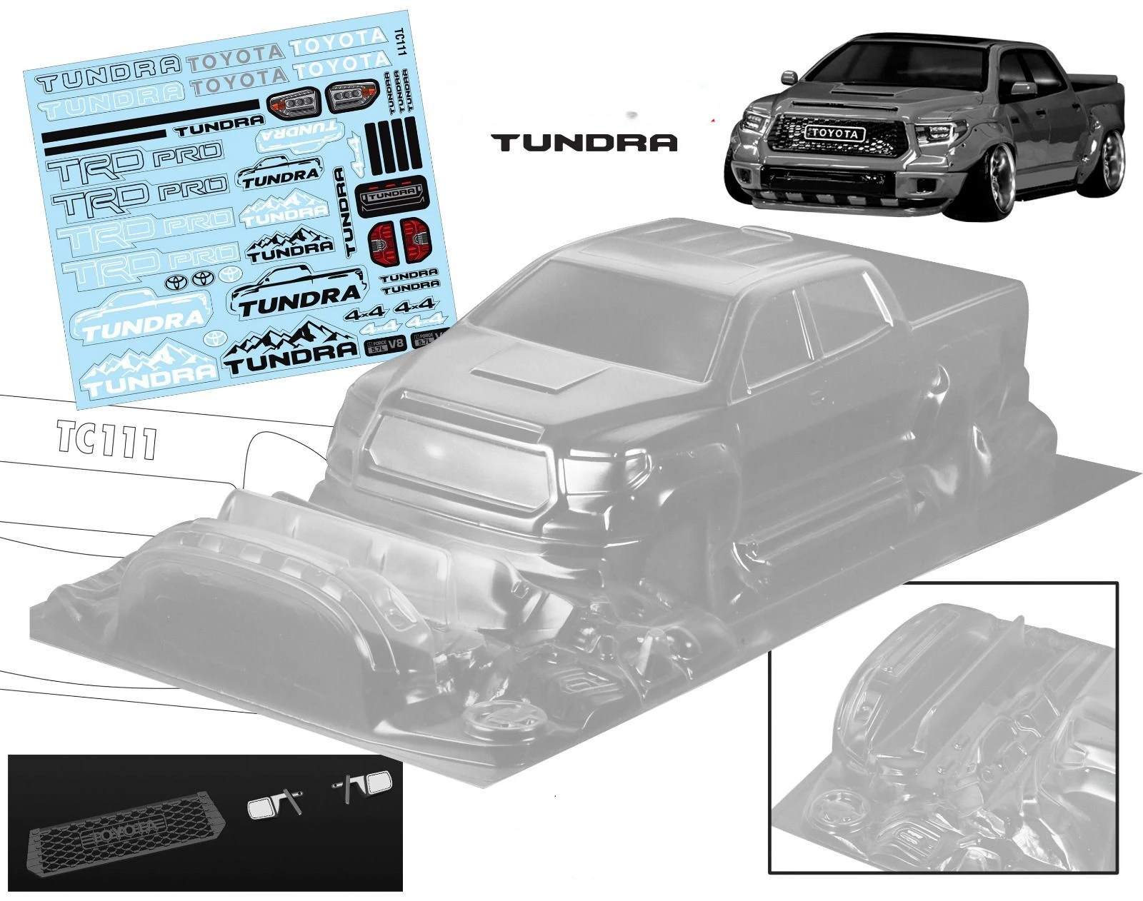 1/10 PC RC shell body Tundra Pickup truck 200mm width classic pony car Transparent shell body for 3RAICNG mst yokomo hpi hsp
