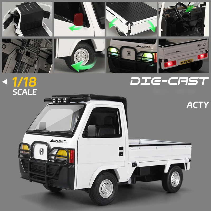 White: 1:18 Hondas ACTY Picku Alloy Car Model Sound and Light Pull Back Children's Toy Collectibles Birthday Gift - Image 4