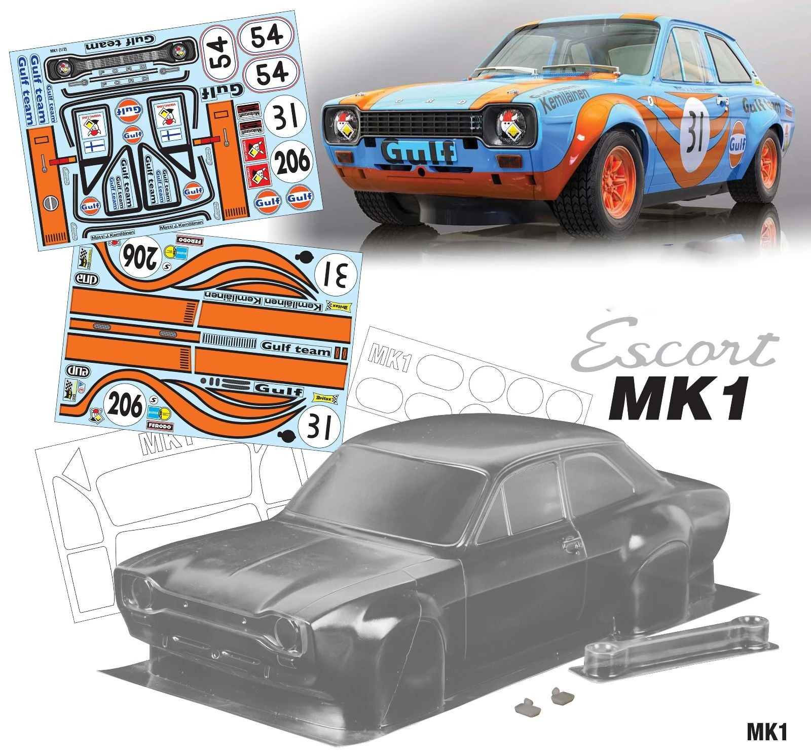 1/10 Escort MK1 RC PC body shell 190mm width Transparent drift body shell with Lampshade mirror for 1/10 hsp hpi trax Tamiya - Image 3