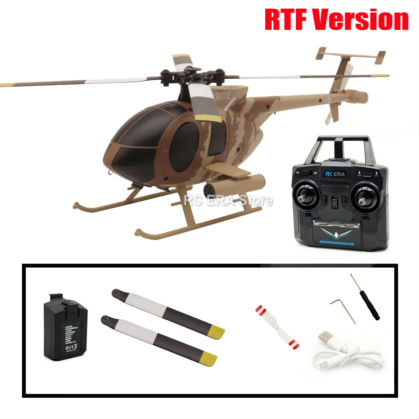 RC ERA C184 MD500 Scale 4CH Flybarless Optical Flow Gyro Stabilized RC Helicopter Remote Control Toys - Sand Yellow Livery - Image 8