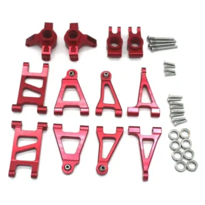 [Red] MJX 1/14 14301 14302 14303 RC Car Metal Steering Cup Upper Lower Swing Arm Set Shock Tower Bracket Body Post Upgrade Parts