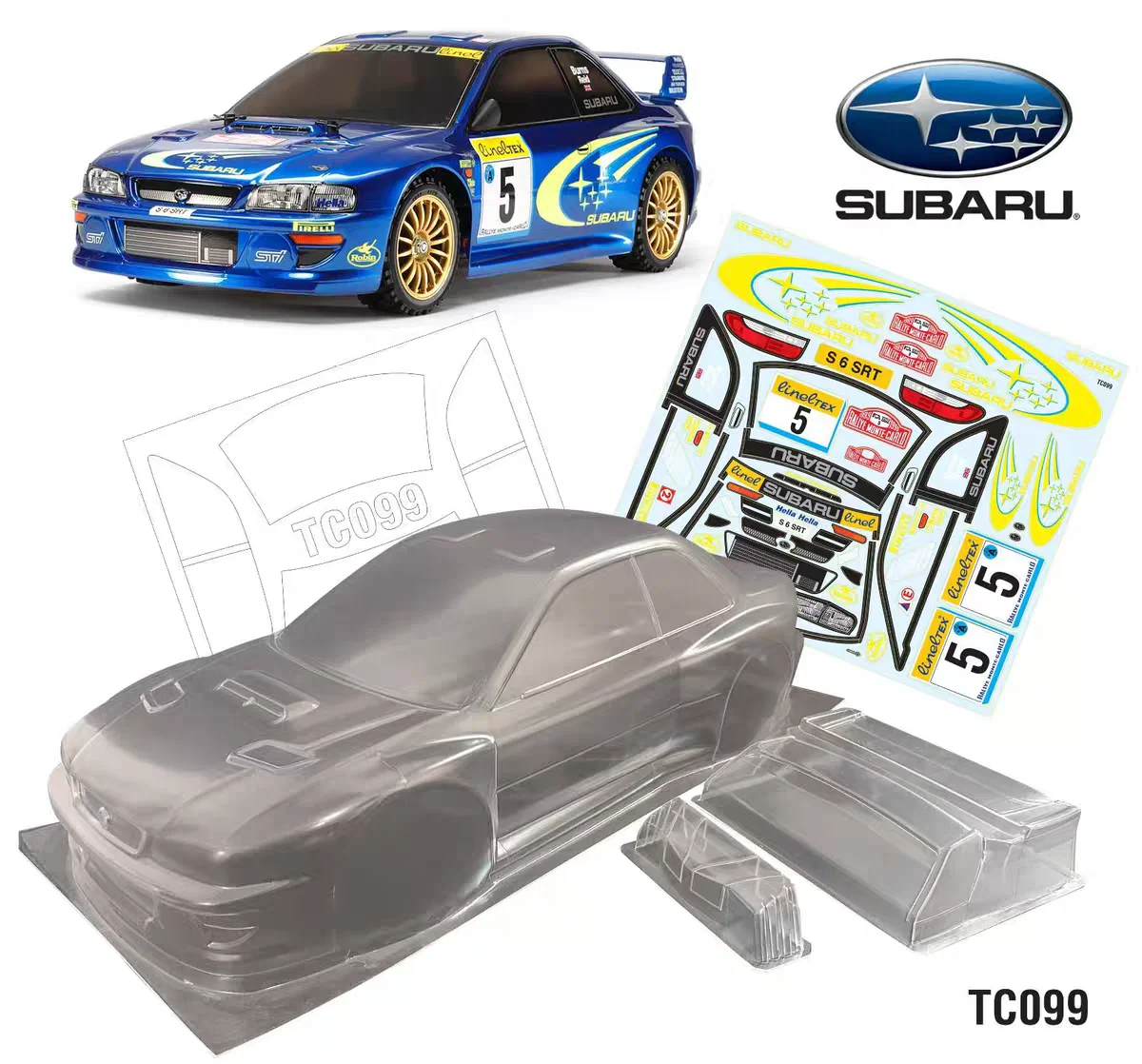 TeamC Bodies 1/10 Legacy Rally Car Body Clear Car Shell W/Rear Wing 3D Mirrors and 555 Decal Stickers set for Rc Drift Toy - Image 6
