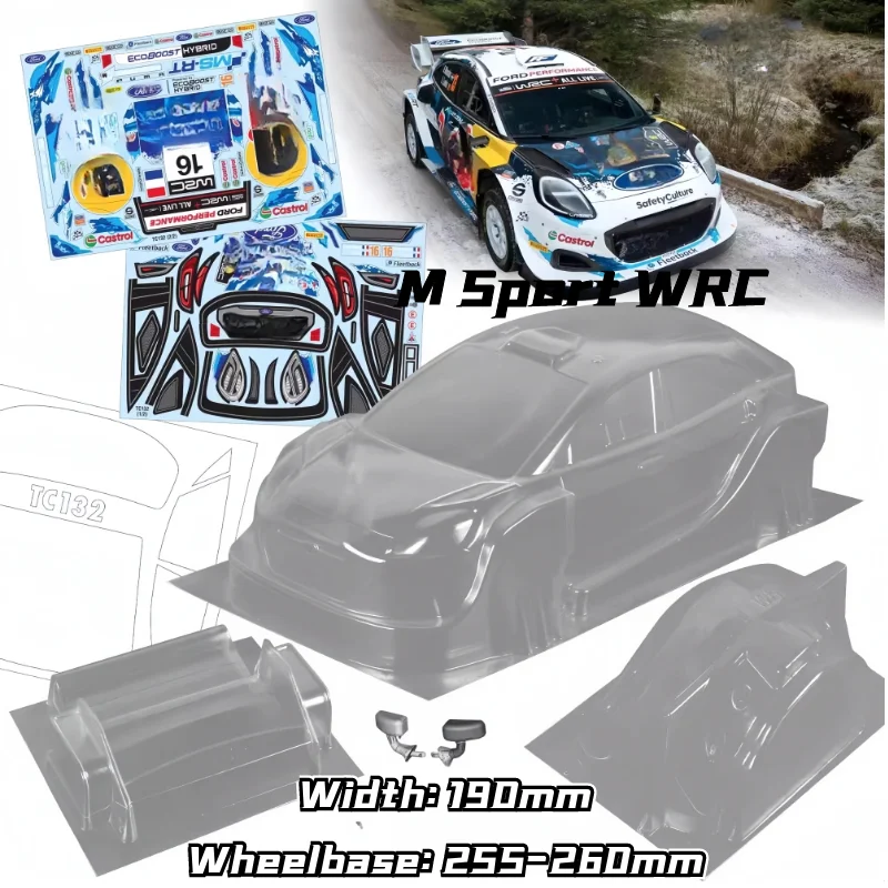 1/10 M Sport WRC Rally RC shell body 190mm width 258mm wheelbase Transparent no painted body shell for RC hsp PTG trax Tamiya - Image 2