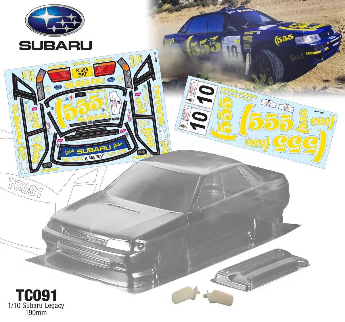 TeamC Bodies 1/10 Legacy Rally Car Body Clear Car Shell W/Rear Wing 3D Mirrors and 555 Decal Stickers set for Rc Drift Toy - Image 3