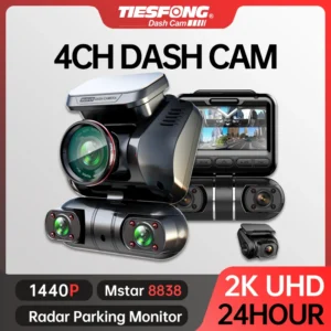 TiESFONG M10max 2K 1440P ダッシュカム - 4CH 360°カメラ GPS、ナイトビジョン、24時間駐車監視付き（128GBカード含む）