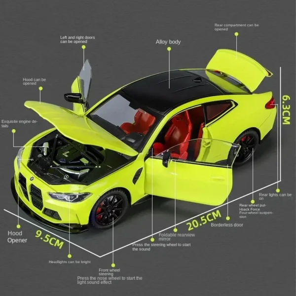 合金 1:24 スケール BMW M4 スポーツ車模型 シミュレーション ダイキャスト家の装飾車 - 画像 (4)