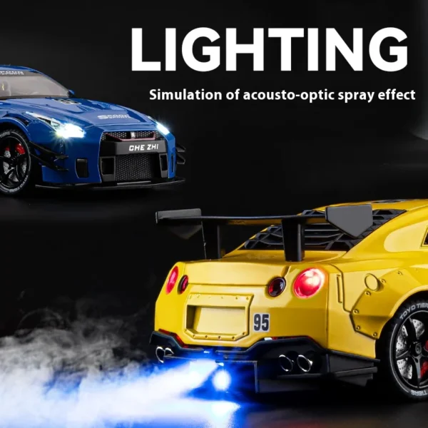 1:24 スケール 日産 GTR R35 スプレー スーパーカー 合金モデル 音と光付き コレクタブル レプリカ - 画像 (3)