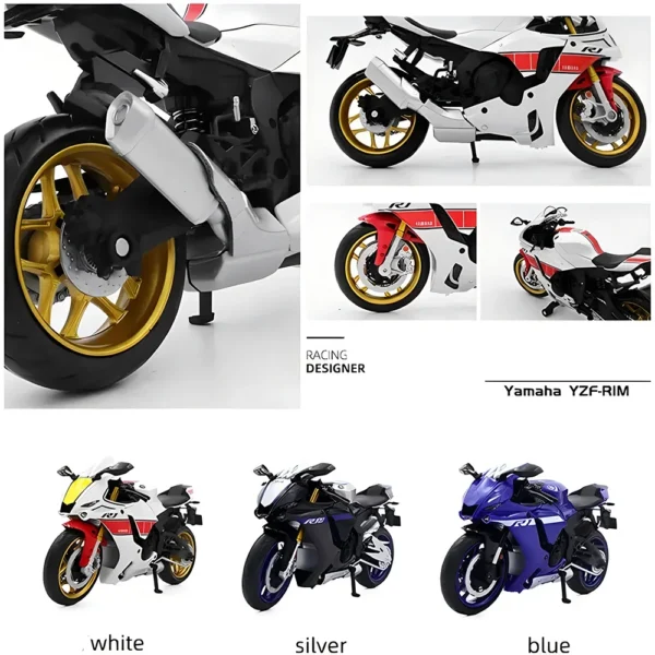 1/12 スケールヤマハ YZF-R1M バイク模型 合金 ダイキャストシミュレーションモデルモーターサイクル - 画像 (6)