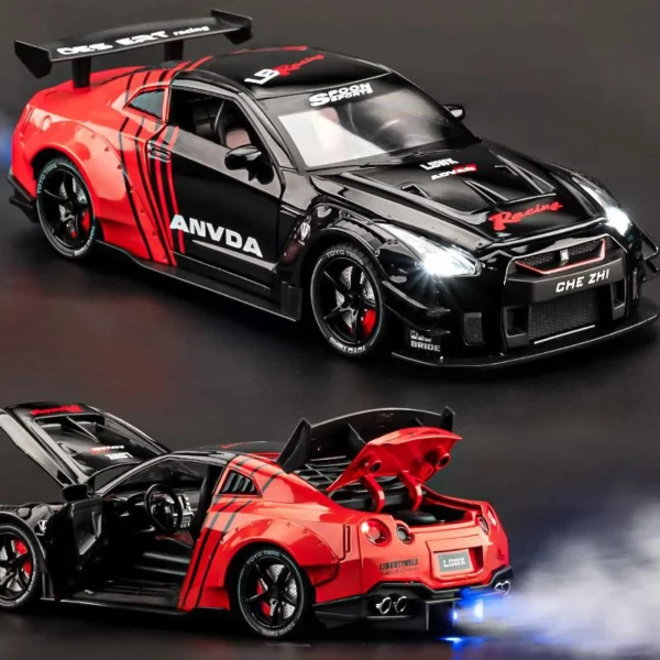 1:24 スケール 日産 GTR R35 スプレー スーパーカー 合金モデル 音と光付き コレクタブル レプリカ