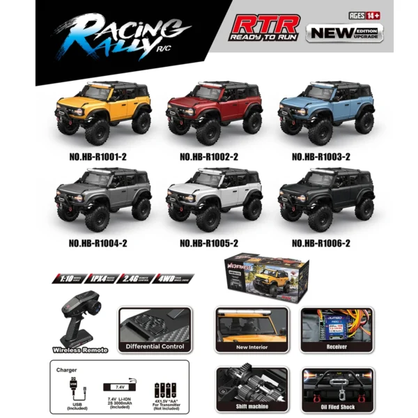 RC クローラー 1/10 Rc カー 4WD RTR HB R1001 LED 2.4 グラム電動 RC ロックバギーオフロード RC カー - 画像 (6)