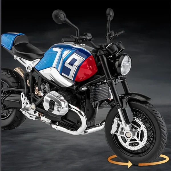 1:12 スケール BMW R Nine T 合金製 レトロ スポーツバイク モデル ダイキャスト メタル ストリートレーシング バイク 音と光付き - 画像 (4)