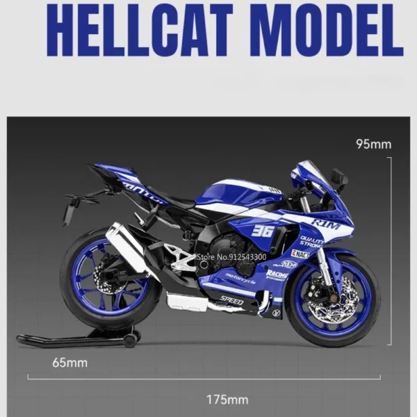 1/12 ヤマハ R1M バイク模型 合金 ダイキャスト衝撃吸収シミュレーションスケールバイク模型 - 画像 (6)