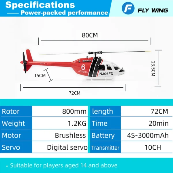 1/16 FLYWING RCヘリコプター ベル206 V3 H1フライトコントローラー搭載 高度保持機能付き RTF 6CH GPS航空機 安定した精密飛行 - 画像 (6)