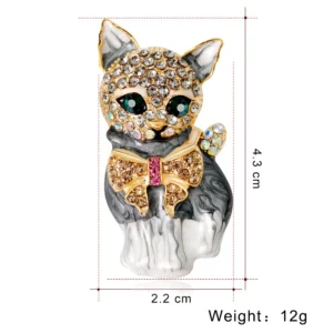 猫 ブローチ エナメル 高級 キラキラ ラインストーン 可愛い 動物 ジュエリー - 画像 (3)
