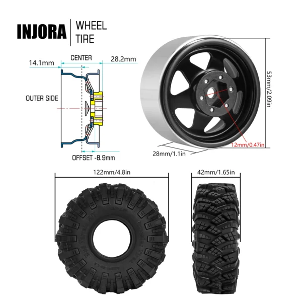 INJORA オフセット1.9インチビードロックホイールS5タイヤ - 画像 (2)