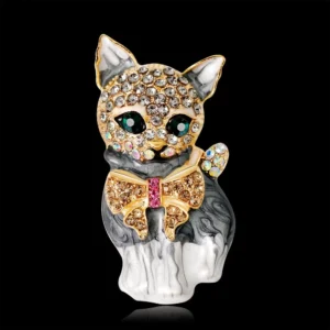 猫 ブローチ エナメル 高級 キラキラ ラインストーン 可愛い 動物 ジュエリー - 画像 (2)