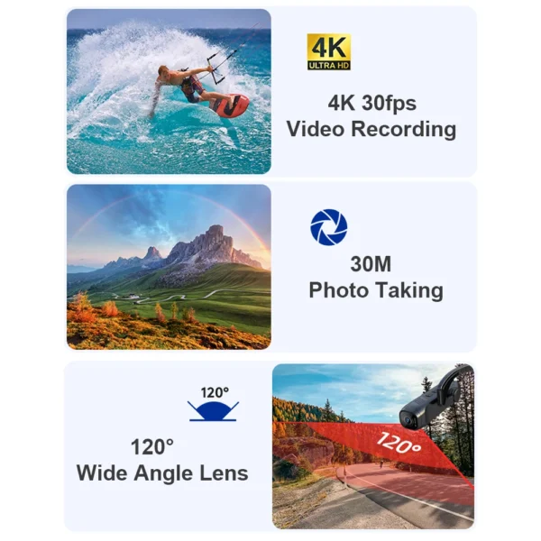 4K 30FPS ヘッドマウント型 WiFi カメラ 120°広角 手ブレ補正 - 画像 (3)