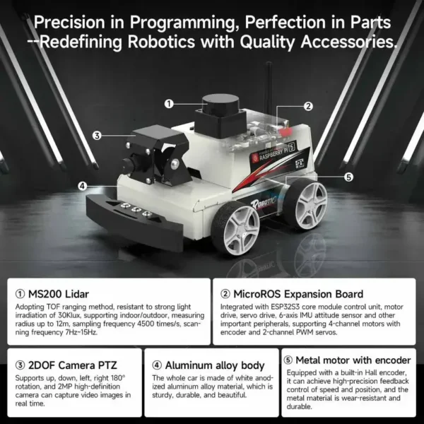RPi5 ROS2ロボット AI搭載 MicroROS対応 4GB 小型自律移動 - 画像 (5)