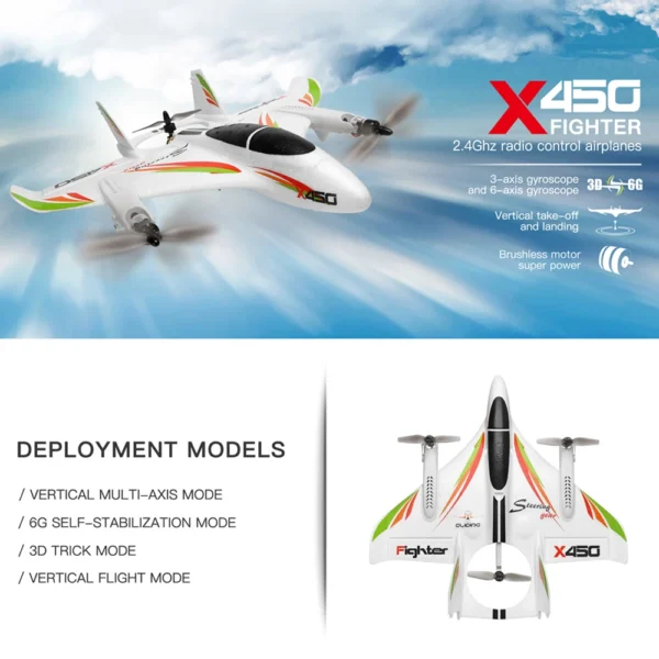 RC飛行機 Wltoys X450 垂直離陸 6CH 3D/6Gモード ラジコン - 画像 (2)