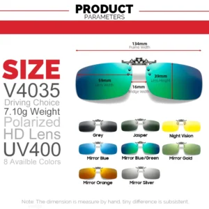 VIVIBEE クリップオン サングラス 偏光 UV400 跳ね上げ式 釣り ドライブ 夜間運転 ブルーミラー スクエア型 男女兼用 - 画像 (3)