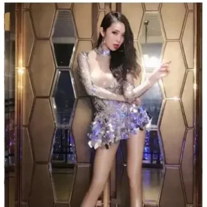 キラキラ銀スパンコール ダンス衣装 赤 舞台ドレス 鏡面歌手 - 画像 (4)