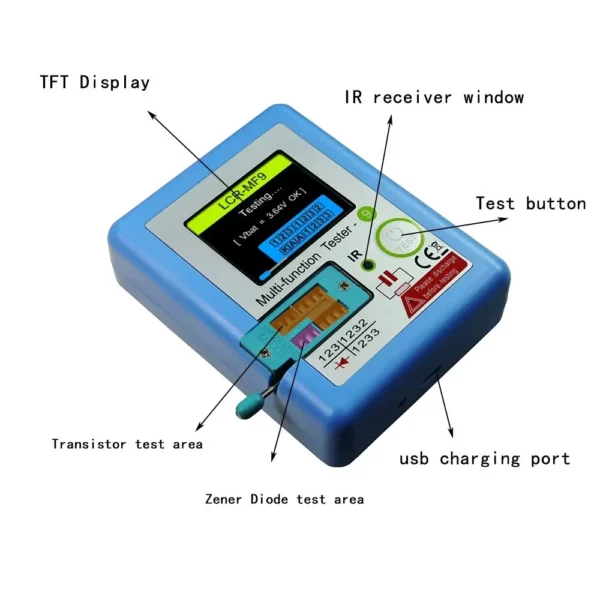 多機能lcr mf9トランジスタテスター TFTダイオード三極管容量計lcr esr npn pnp mosfet irテスターテスト用 - 画像 (3)
