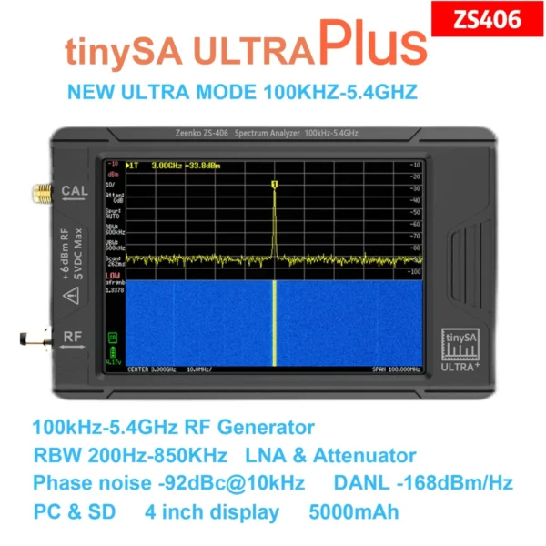 Tinysa Ultra Plus ZS406 ハンドヘルド スペクトラム アナライザー 900MHz-5.4GHz 20db LNAモジュール 3.98インチ IPS- TFT LCD 5000mAhバッテリー ポータブル アナライザー - 画像 (2)