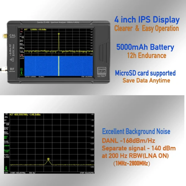 Tinysa Ultra Plus ZS406 ハンドヘルド スペクトラム アナライザー 900MHz-5.4GHz 20db LNAモジュール 3.98インチ IPS- TFT LCD 5000mAhバッテリー ポータブル アナライザー - 画像 (3)