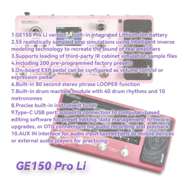 MOOER GE150 Pro Li ギターペダル MNRS モデリング技術 内蔵9時間バッテリー 200プリセット IRローダー マルチエフェクトギターペダル - 画像 (2)