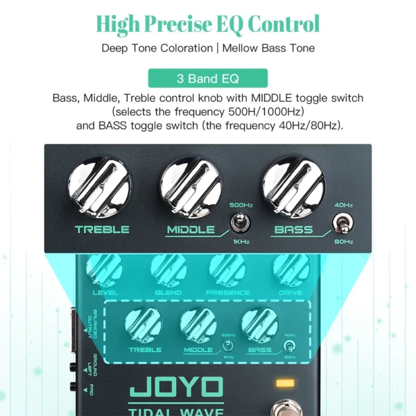 JOYO R-30 TIDAL WAVE ベースプリアンプ ギターペダル 90年代のクラシックベーストーン DI機能対応 ベースギターエフェクトペダル - 画像 (5)