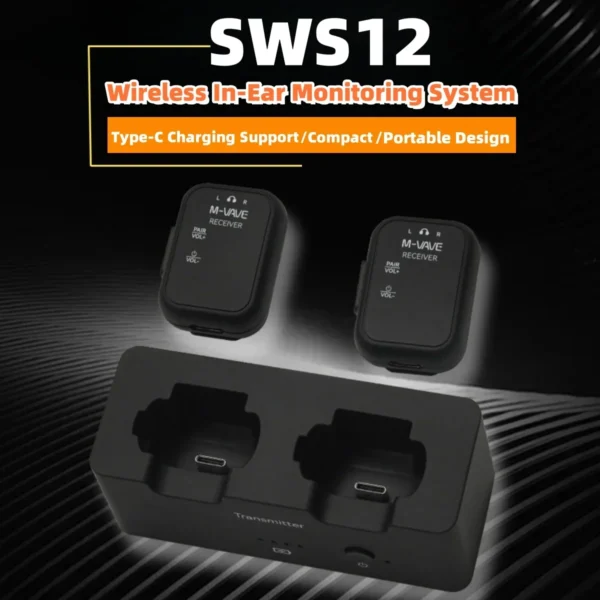 SWS12: 2025年新登場 M-VAVE WP-12 ワイヤレスイヤホンモニターシステム |  2.4G Hz 1T2Rシステム、超低遅延24時間再生 | 1800mAh充電ケース - 画像 (3)