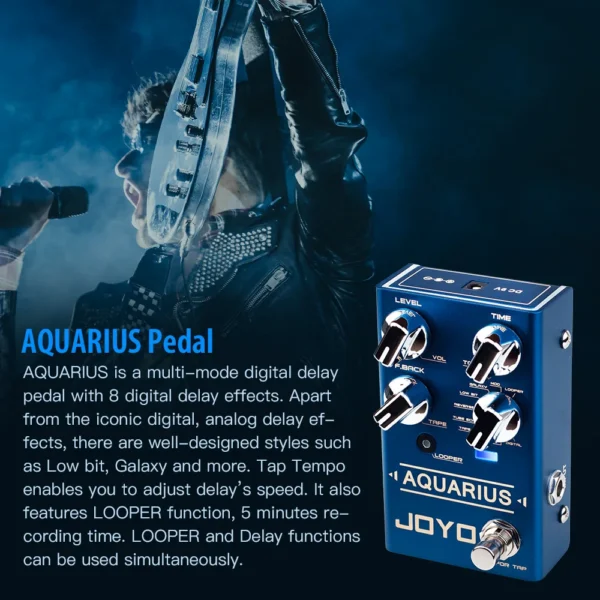 JOYO R-07 AQUARIUS ディレイ ルーパー ギターエフェクトペダル ルーパー機能 8 デジタルディレイエフェクトペダル 5分間の録音時間 - 画像 (5)