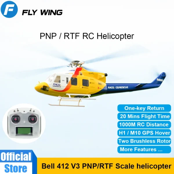 RTF FLYWING Bell 412 RC ヘリコプター bell412スケール ヘリコプター 6CH 470サイズ ヘリコプター H1フライトコントローラー FLY WING ヘリコプター