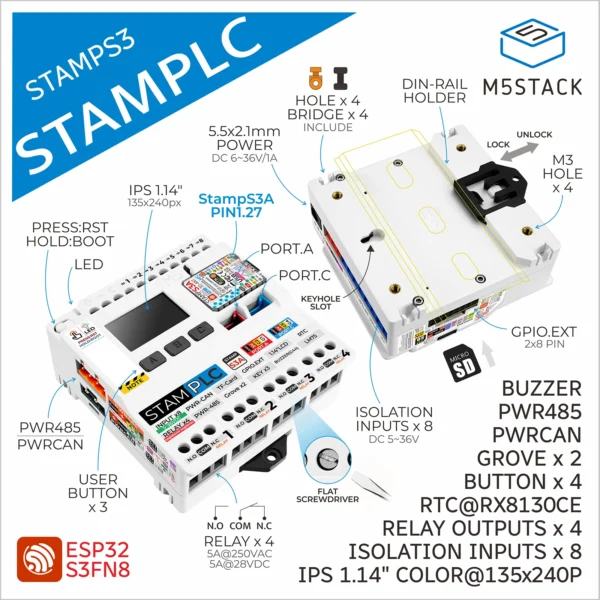 M5Stack公式M5stamp PLCコントローラー（M5stampS3搭載）