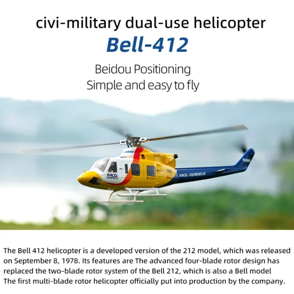 RTF FLYWING Bell 412 RC ヘリコプター bell412スケール ヘリコプター 6CH 470サイズ ヘリコプター H1フライトコントローラー FLY WING ヘリコプター - 画像 (3)