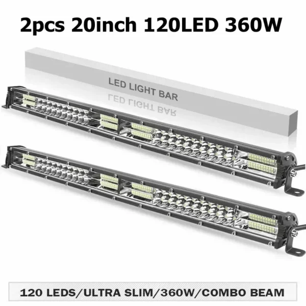 2個セット 20インチ LEDライトバー 360W 12D 薄型 オフロード ワークライト SUV 4WD 12V 24V