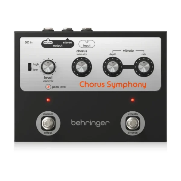Behringer CHORUS SYMPHONY ヴィンテージ 70年代 モジュレーションペダル。BBDコーラスとビブラートモード、可変入力レンジ、ワイド3Dステレオサウンドを搭載。