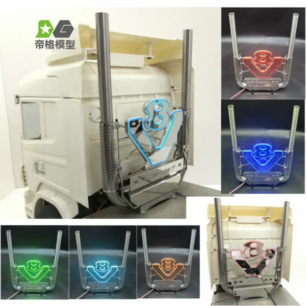 7色変色LED V8ロゴ スカニア770S排気筒 1/14RCトラック - 画像 (3)